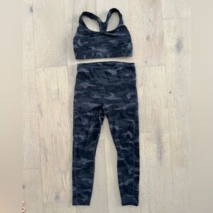Athleta Gray Camo Activewear Set- Matching 7/8 length Leggings and Sports Bra